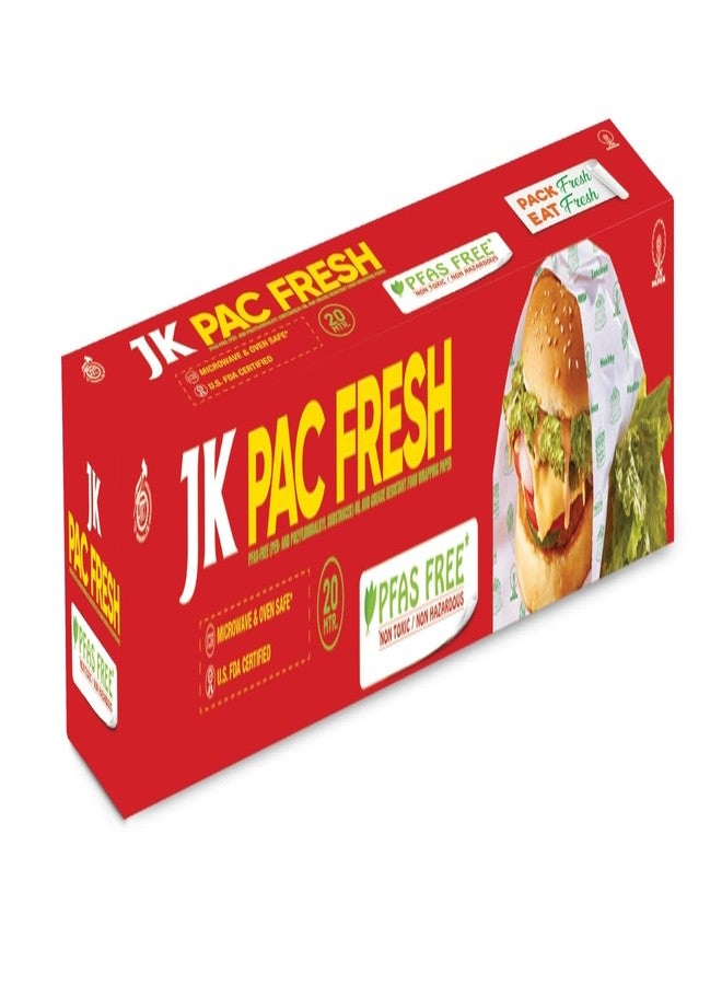 جي كي لفافة ورق تغليف الطعام JK Pac Fresh بطول 20 مترًا | عبوة من 4 لفات | خالية من مادة BPA، غير لاصقة، صديقة للبيئة ومقاومة للحرارة | مثالية للخبز، وتخزين الطعام، والتغليف، وامتصاص الزيوت - Image 1